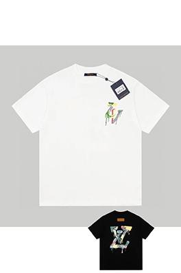 ルイヴィトンバックカラフルな文字エンボス半袖Tシャツ