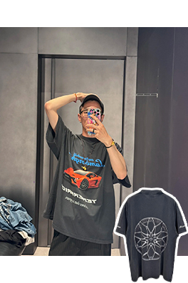 バレンシアガランボルギーニ炒め色プリント半袖Tシャツ