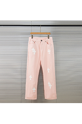 クロムハーツ限定 少女風 桜色 ピンク レザーパッチ デニムパンツ レディース