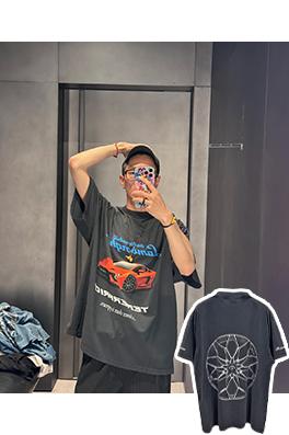 バレンシアガランボルギーニ炒め色プリント半袖Tシャツ