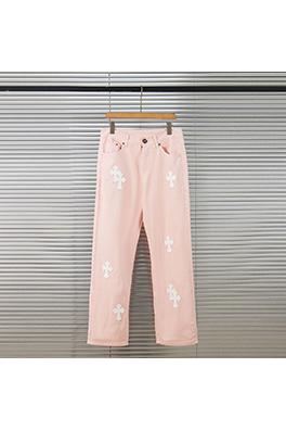 クロムハーツ限定 少女風 桜色 ピンク レザーパッチ デニムパンツ レディース