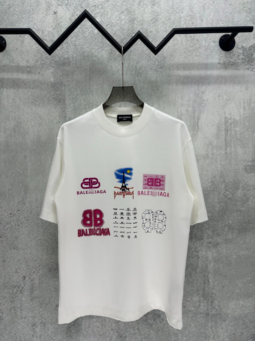 バレンシアガポップ＆モダン：プリントTシャツ  半袖Tシャツ